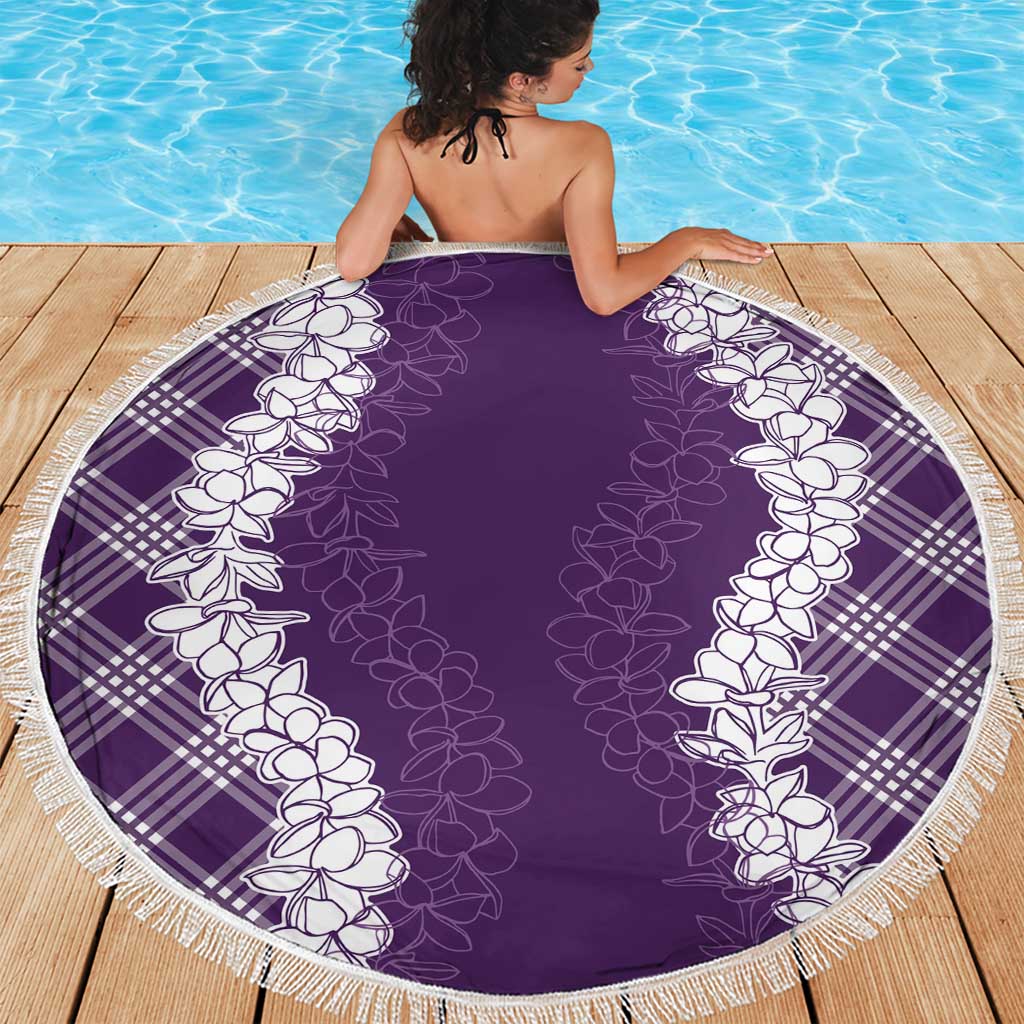 Hawaii Aloha Plumeria Lei Violet Palaka Beach Blanket - Polynesian Pride