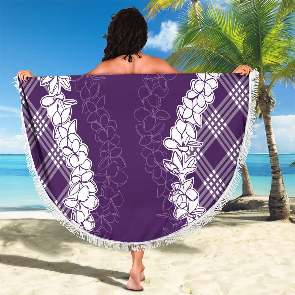 Hawaii Aloha Plumeria Lei Violet Palaka Beach Blanket - Polynesian Pride