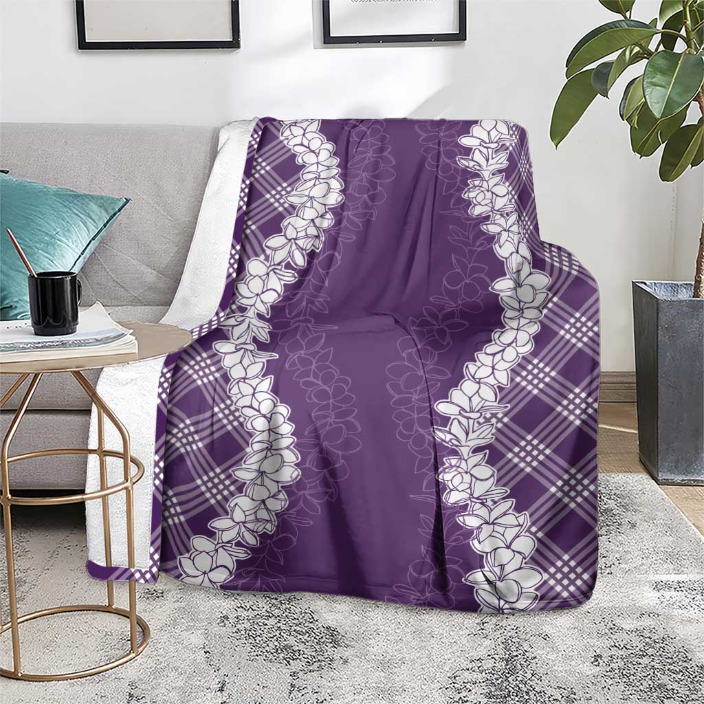 Hawaii Aloha Plumeria Lei Violet Palaka Blanket - Polynesian Pride