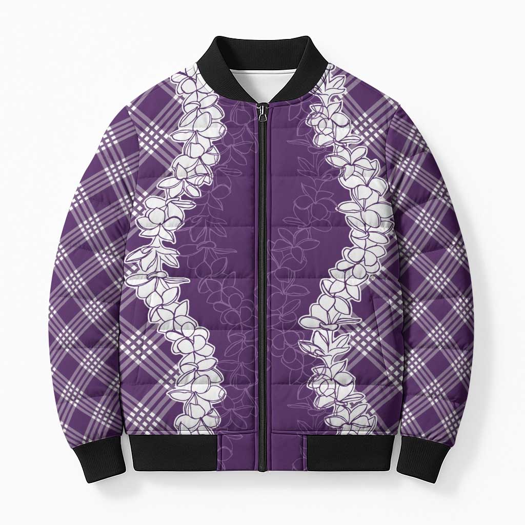 Hawaii Aloha Plumeria Lei Violet Palaka Bomber Puffer Jacket - Polynesian Pride
