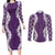 Hawaii Aloha Plumeria Lei Violet Palaka Couples Matching Long Sleeve Bodycon Dress and Long Sleeve Button Shirt - Polynesian Pride