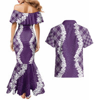 Hawaii Aloha Plumeria Lei Violet Palaka Couples Matching Mermaid Dress and Hawaiian Shirt - Polynesian Pride
