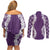 Hawaii Aloha Plumeria Lei Violet Palaka Couples Matching Off Shoulder Short Dress and Long Sleeve Button Shirt - Polynesian Pride