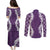 Hawaii Aloha Plumeria Lei Violet Palaka Couples Matching Puletasi and Long Sleeve Button Shirt - Polynesian Pride