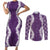 Hawaii Aloha Plumeria Lei Violet Palaka Couples Matching Short Sleeve Bodycon Dress and Long Sleeve Button Shirt - Polynesian Pride