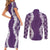 Hawaii Aloha Plumeria Lei Violet Palaka Couples Matching Short Sleeve Bodycon Dress and Long Sleeve Button Shirt - Polynesian Pride