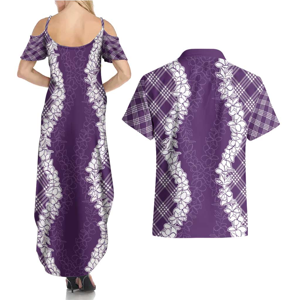 Hawaii Aloha Plumeria Lei Violet Palaka Couples Matching Summer Maxi Dress and Hawaiian Shirt - Polynesian Pride