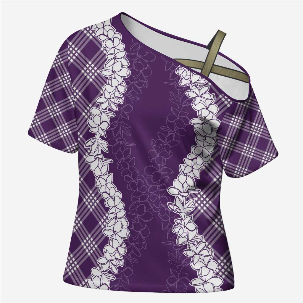 Hawaii Aloha Plumeria Lei Violet Palaka Cross Shoulder Shirt - Polynesian Pride