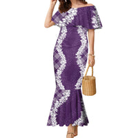 Hawaii Aloha Plumeria Lei Violet Palaka Family Matching Mermaid Dress and Hawaiian Shirt - Polynesian Pride