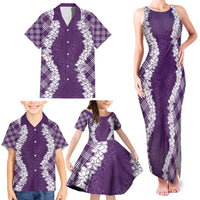 Hawaii Aloha Plumeria Lei Violet Palaka Family Matching Tank Maxi Dress and Hawaiian Shirt - Polynesian Pride