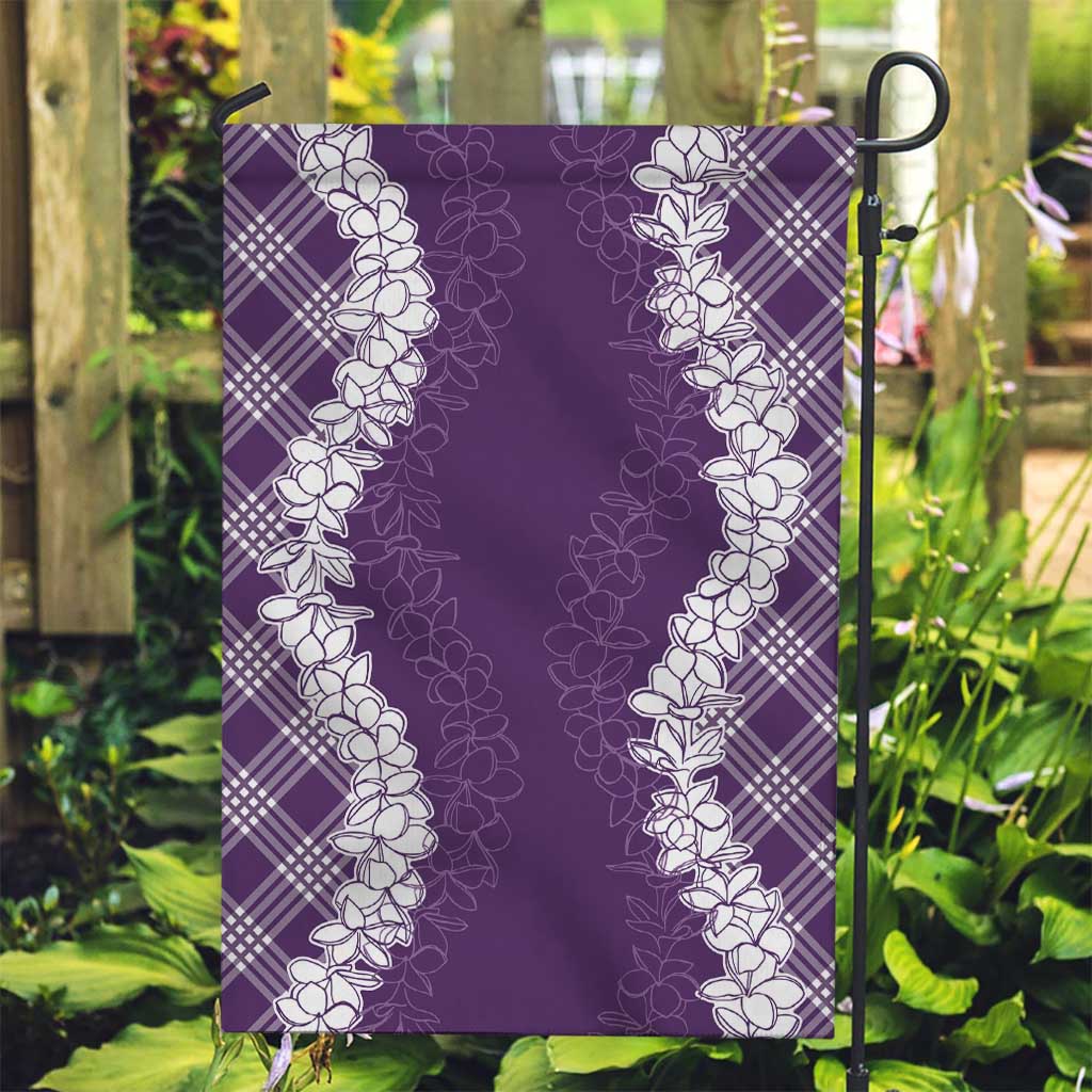 Hawaii Aloha Plumeria Lei Violet Palaka Garden Flag - Polynesian Pride