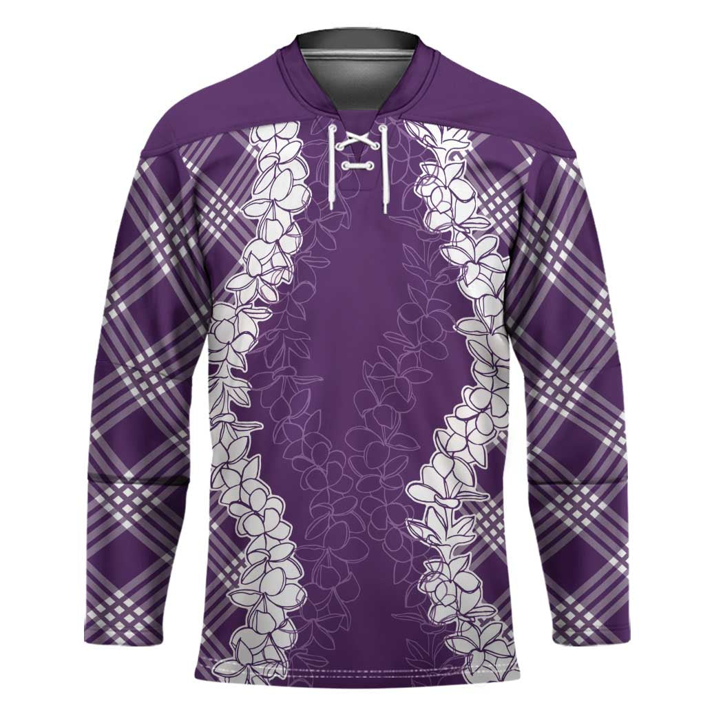 Hawaii Aloha Plumeria Lei Violet Palaka Hockey Jersey LT7 Unisex Violet - Polynesian Pride