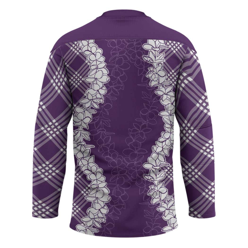 Hawaii Aloha Plumeria Lei Violet Palaka Hockey Jersey LT7 - Polynesian Pride