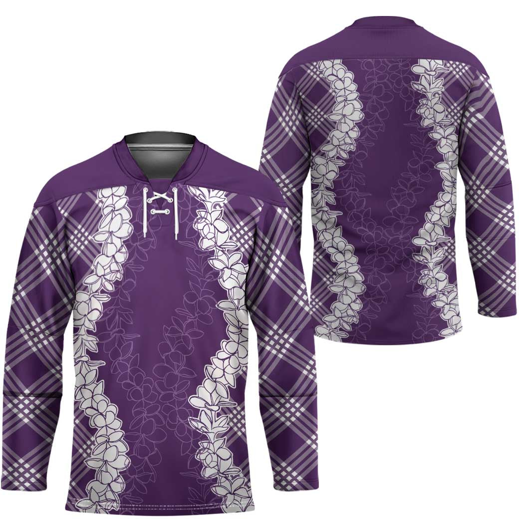 Hawaii Aloha Plumeria Lei Violet Palaka Hockey Jersey LT7 - Polynesian Pride
