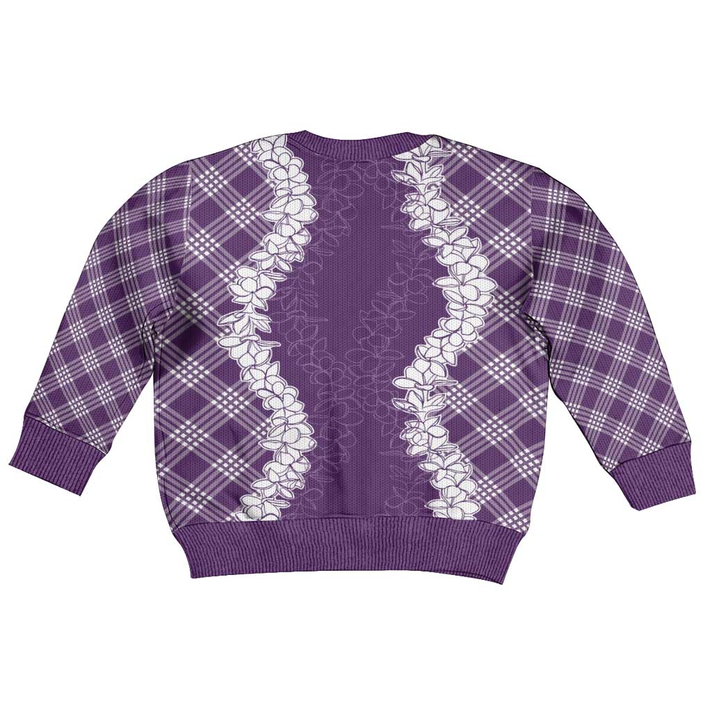 Hawaii Aloha Plumeria Lei Violet Palaka Kid Ugly Christmas Sweater - Polynesian Pride