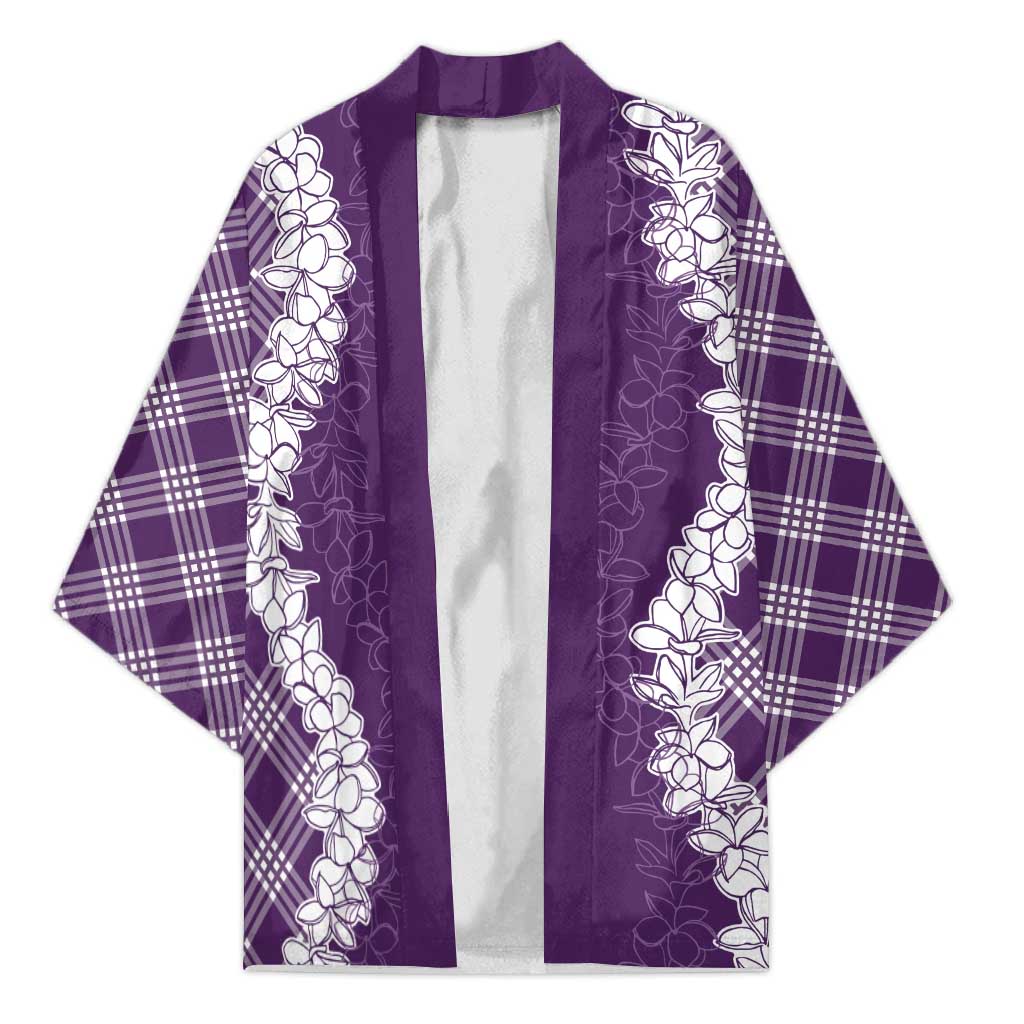 Hawaii Aloha Plumeria Lei Violet Palaka Kimono - Polynesian Pride