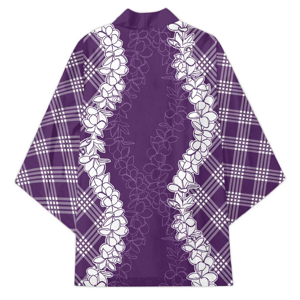Hawaii Aloha Plumeria Lei Violet Palaka Kimono - Polynesian Pride