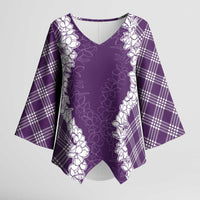 Hawaii Aloha Plumeria Lei Violet Palaka Kimono Sleeve Blouse - Polynesian Pride