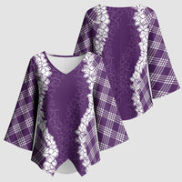 Hawaii Aloha Plumeria Lei Violet Palaka Kimono Sleeve Blouse - Polynesian Pride