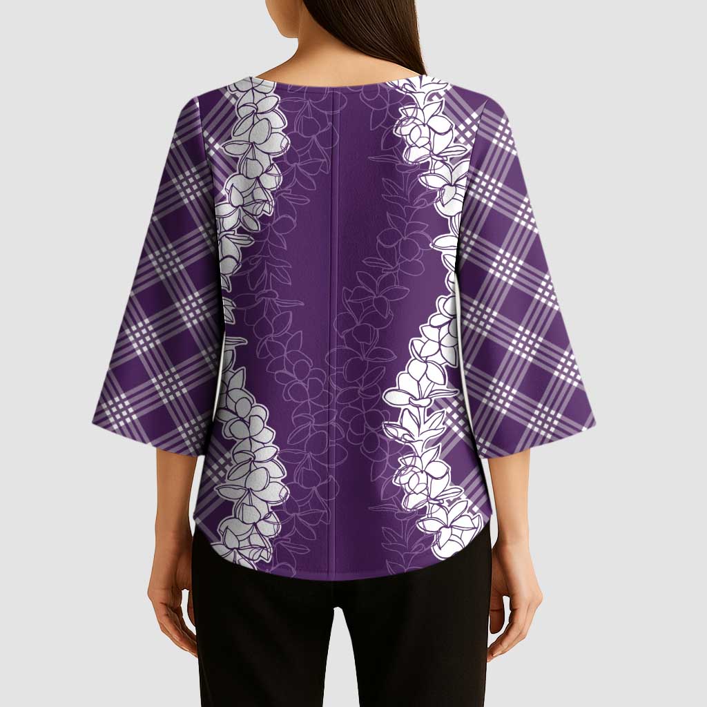 Hawaii Aloha Plumeria Lei Violet Palaka Kimono Sleeve Blouse - Polynesian Pride