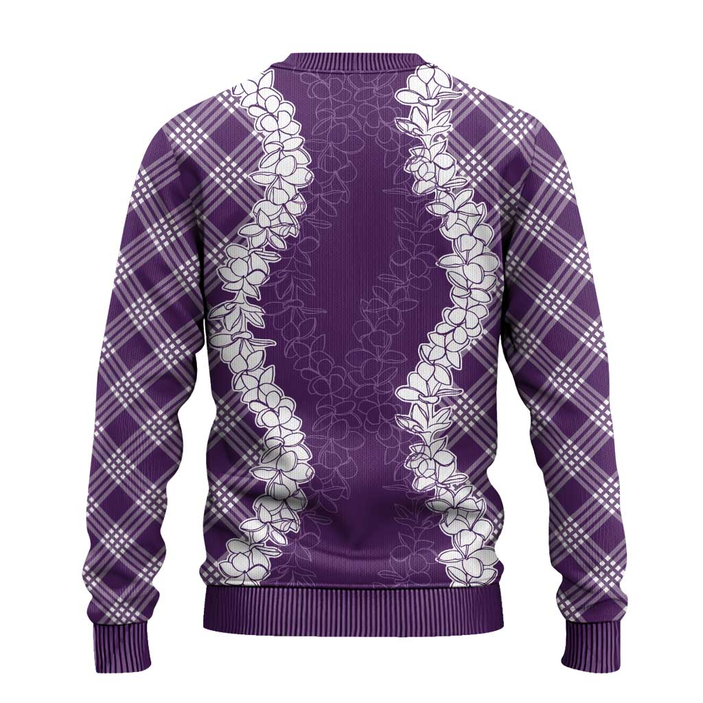 Hawaii Aloha Plumeria Lei Violet Palaka Ugly Christmas Sweater - Polynesian Pride