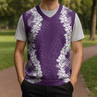 Hawaii Aloha Plumeria Lei Violet Palaka Christmas Knitted V-Neck Vest - Polynesian Pride