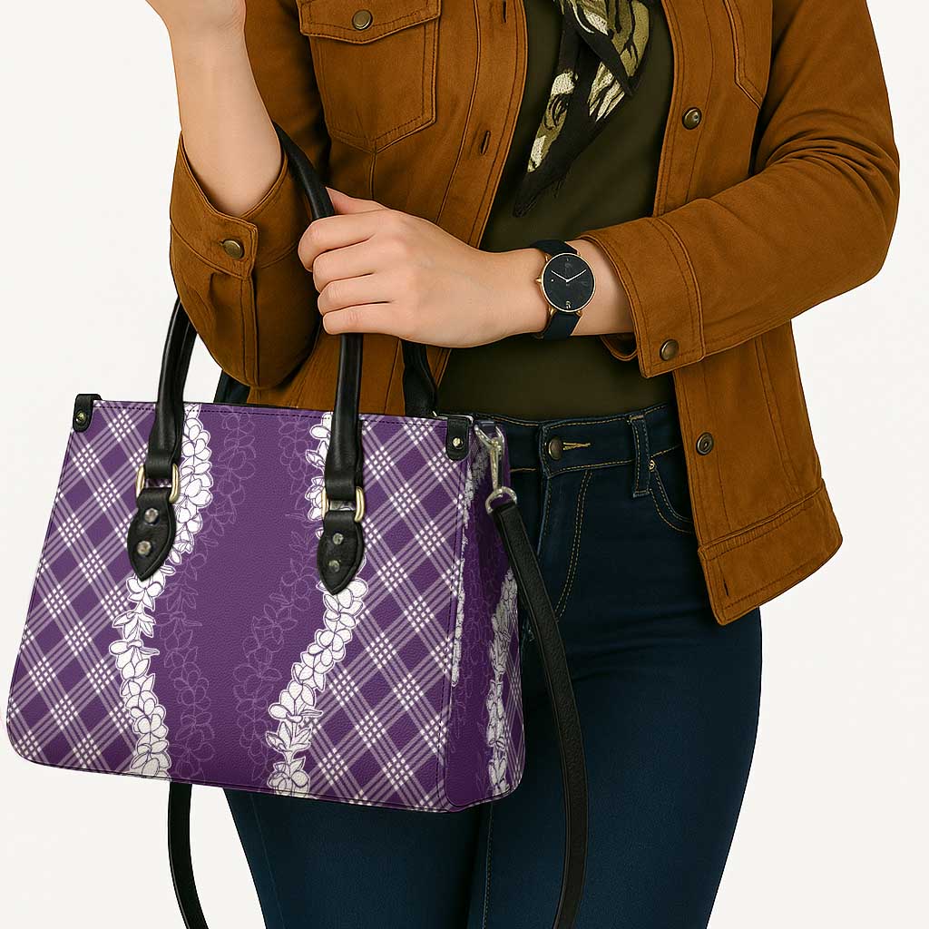 Hawaii Aloha Plumeria Lei Violet Palaka Leather Bag - Polynesian Pride