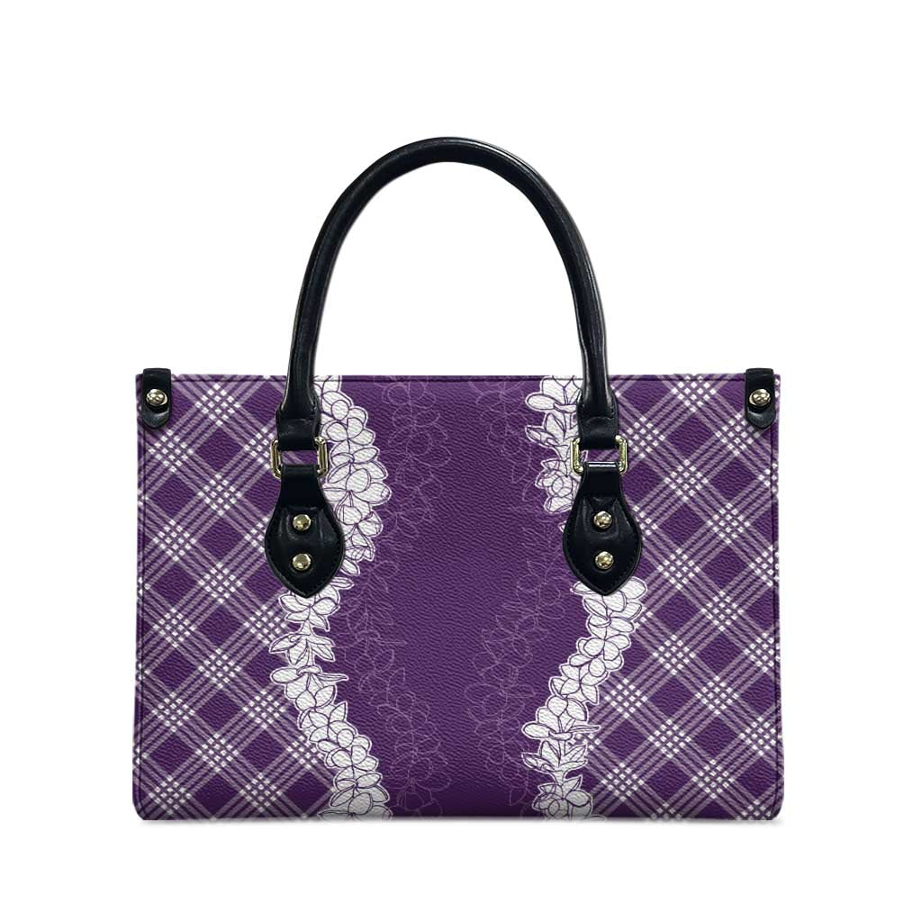 Hawaii Aloha Plumeria Lei Violet Palaka Leather Bag - Polynesian Pride
