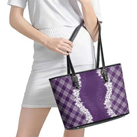 Hawaii Aloha Plumeria Lei Violet Palaka Leather Tote Bag - Polynesian Pride