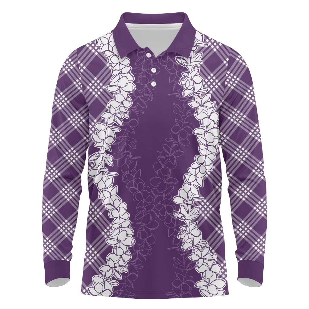 Hawaii Aloha Plumeria Lei Violet Palaka Long Sleeve Polo Shirt - Polynesian Pride