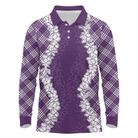 Hawaii Aloha Plumeria Lei Violet Palaka Long Sleeve Polo Shirt - Polynesian Pride