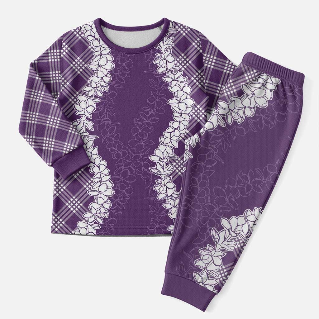 Hawaii Aloha Plumeria Lei Violet Palaka Christmas Pajama Set - Polynesian Pride