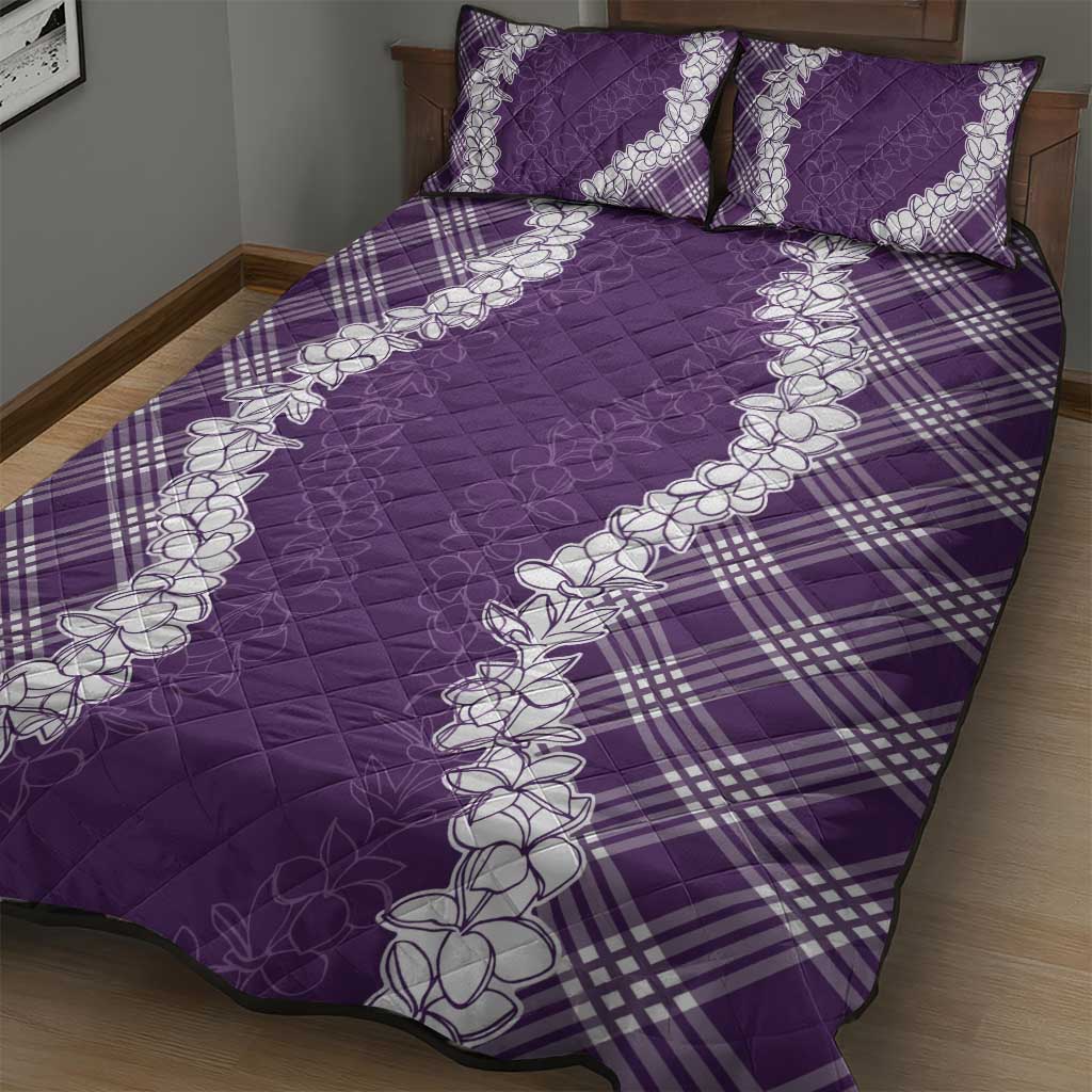 Hawaii Aloha Plumeria Lei Violet Palaka Quilt Bed Set - Polynesian Pride