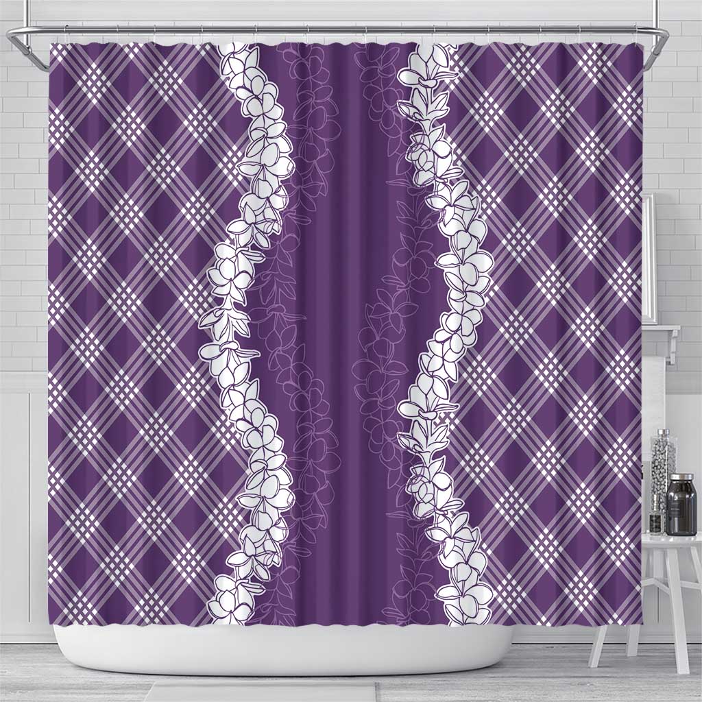 Hawaii Aloha Plumeria Lei Violet Palaka Shower Curtain - Polynesian Pride