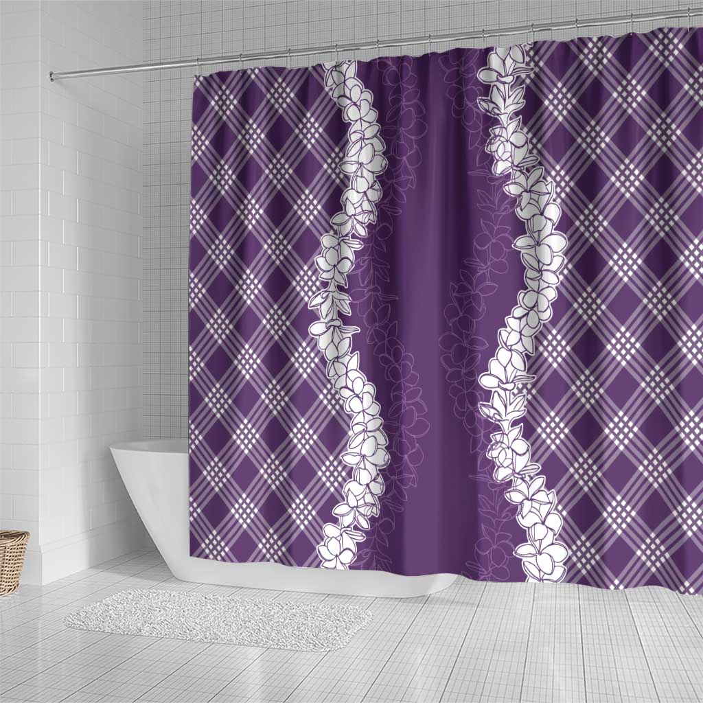 Hawaii Aloha Plumeria Lei Violet Palaka Shower Curtain - Polynesian Pride