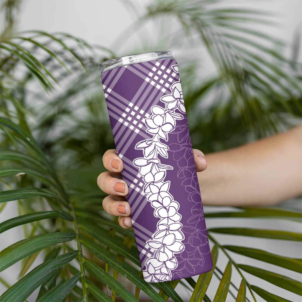 Hawaii Aloha Plumeria Lei Violet Palaka Skinny Tumbler - Polynesian Pride