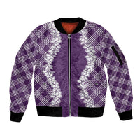 Hawaii Aloha Plumeria Lei Violet Palaka Sleeve Zip Bomber Jacket - Polynesian Pride