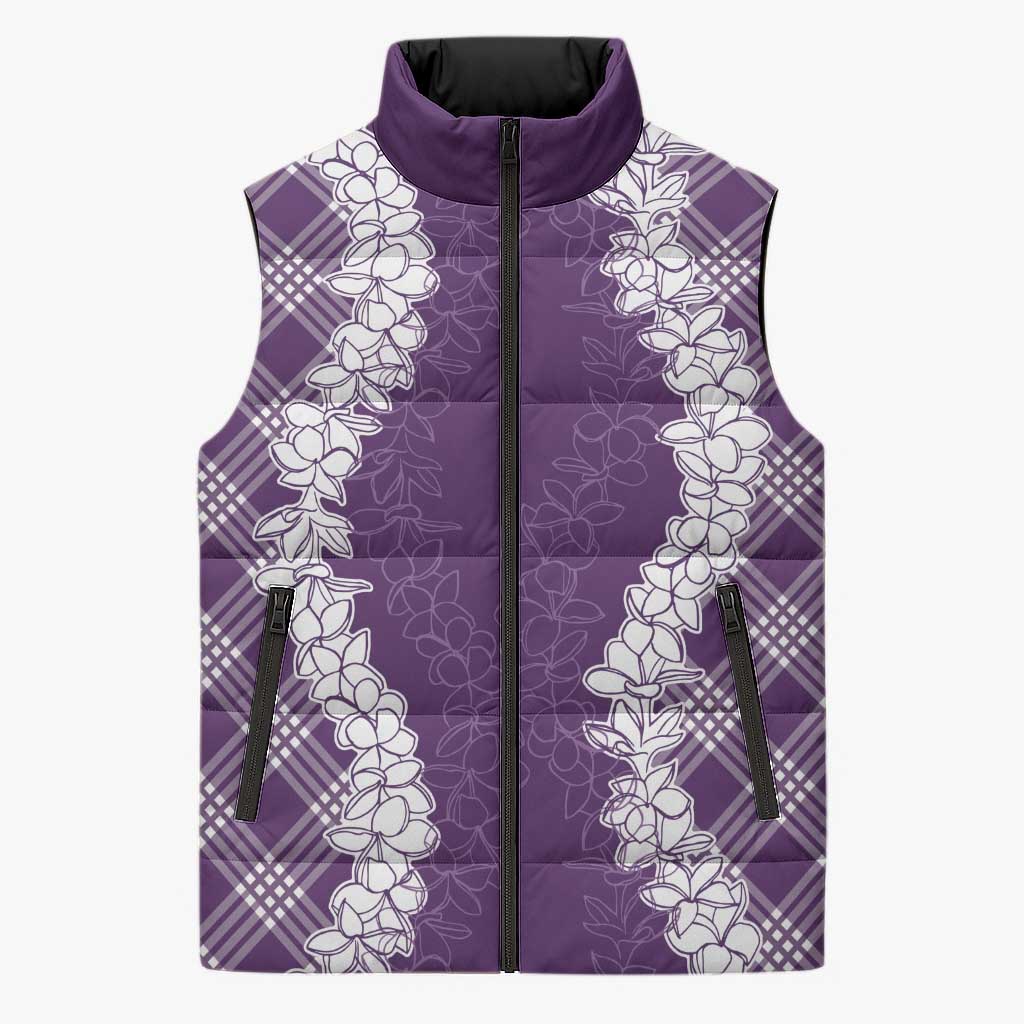 Hawaii Aloha Plumeria Lei Violet Palaka Sleeveless Puffer Jacket - Polynesian Pride