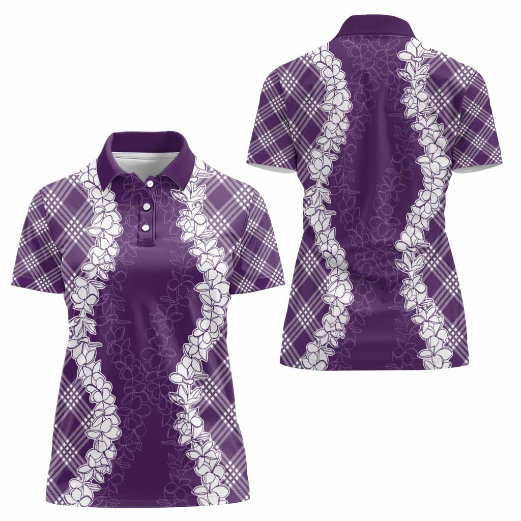 Hawaii Aloha Plumeria Lei Violet Palaka Women Polo Shirt - Polynesian Pride