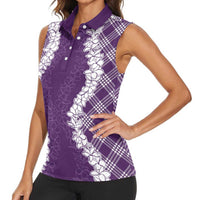 Hawaii Aloha Plumeria Lei Violet Palaka Women Sleeveless Polo Shirt - Polynesian Pride
