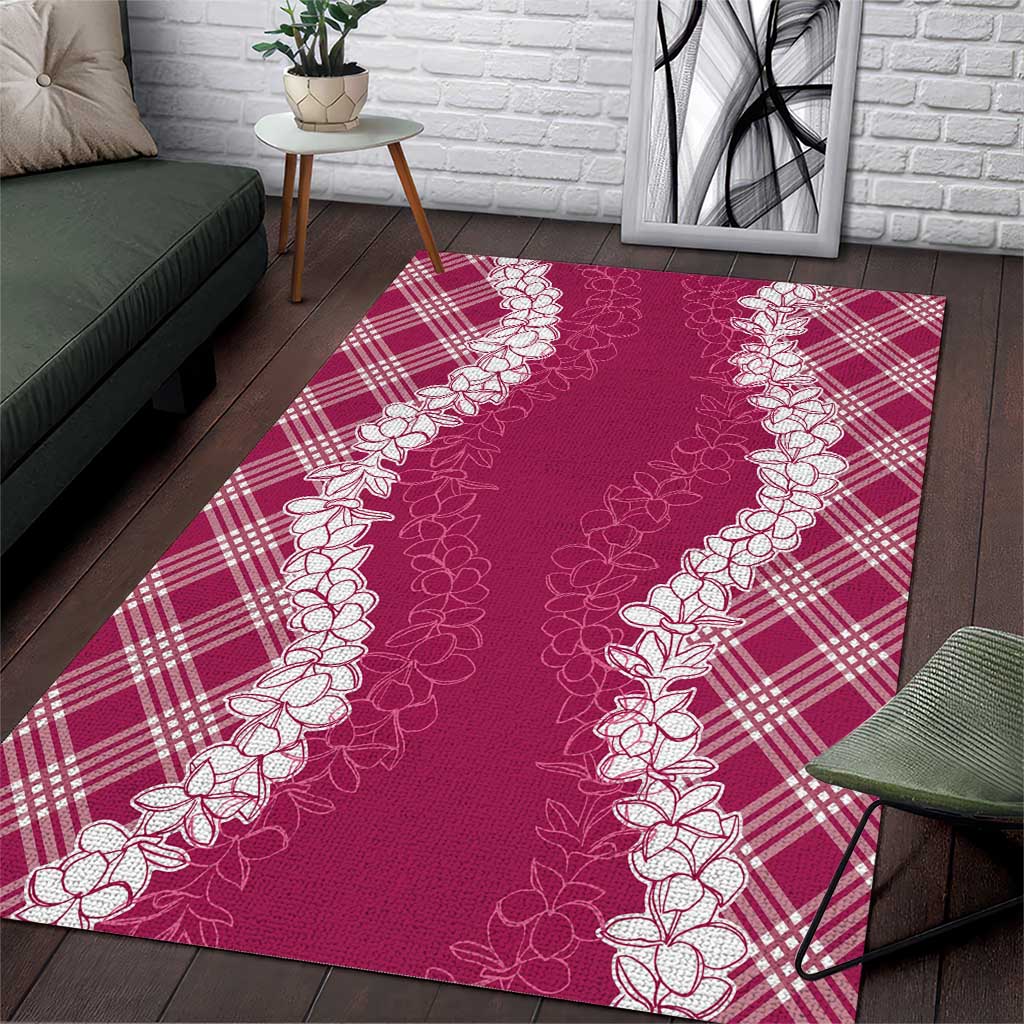 Hawaii Aloha Plumeria Lei Fuschia Palaka Area Rug - Polynesian Pride