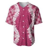 Hawaii Aloha Plumeria Lei Fuschia Palaka Baseball Jersey - Polynesian Pride