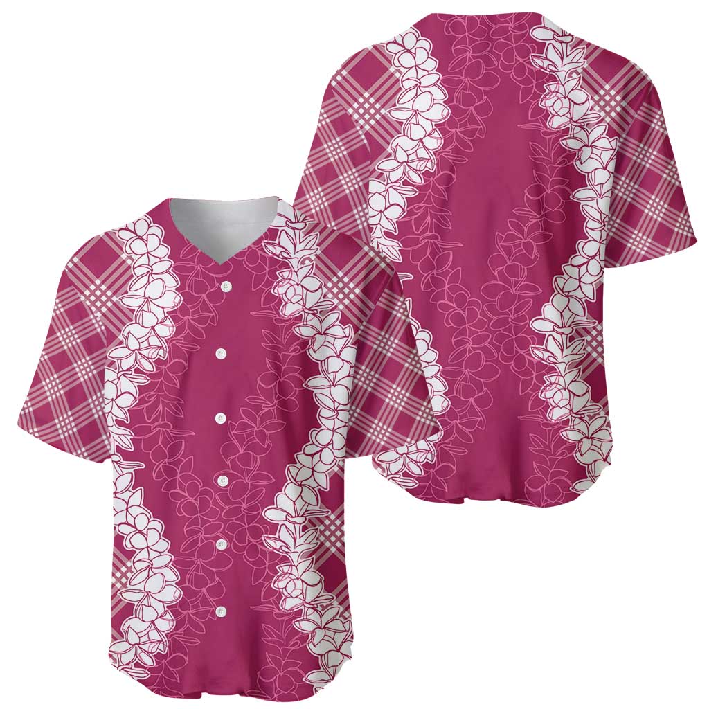 Hawaii Aloha Plumeria Lei Fuschia Palaka Baseball Jersey - Polynesian Pride