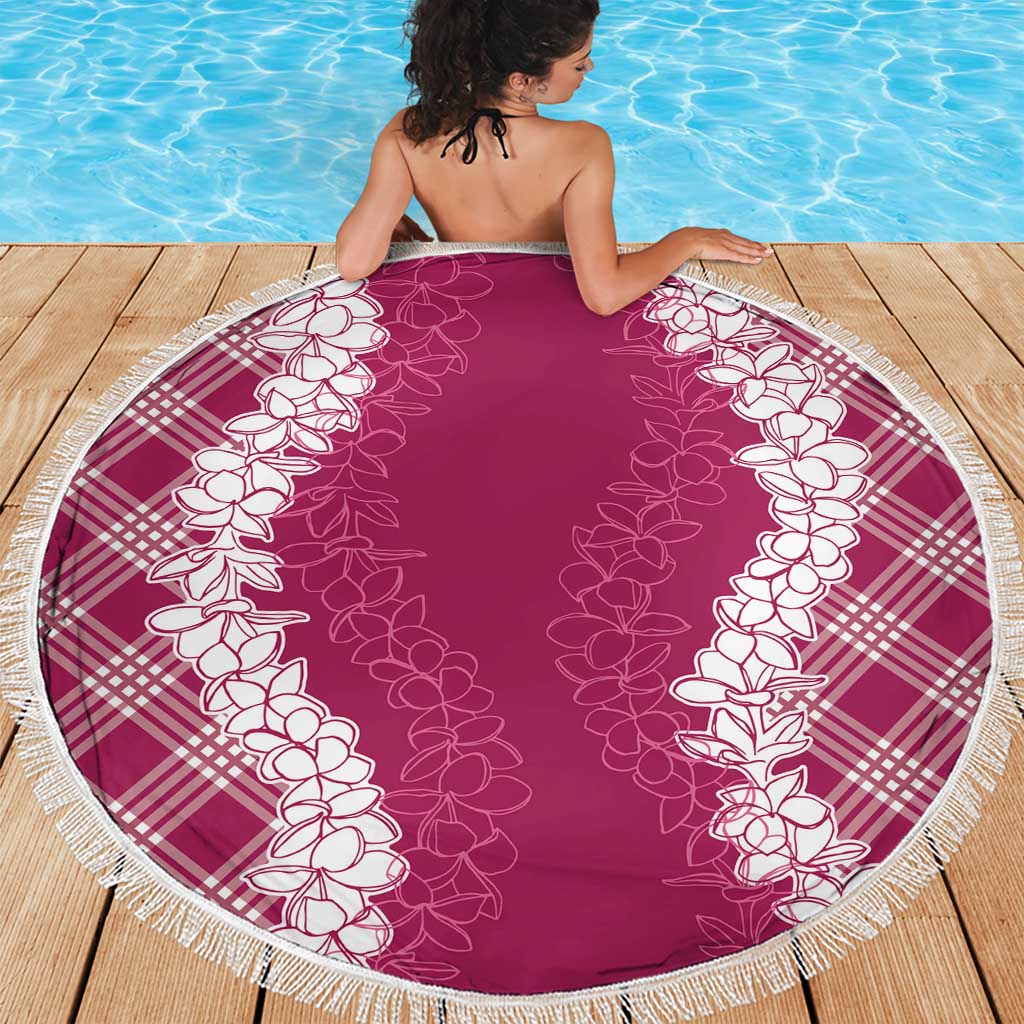 Hawaii Aloha Plumeria Lei Fuschia Palaka Beach Blanket - Polynesian Pride