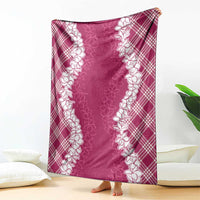 Hawaii Aloha Plumeria Lei Fuschia Palaka Blanket - Polynesian Pride