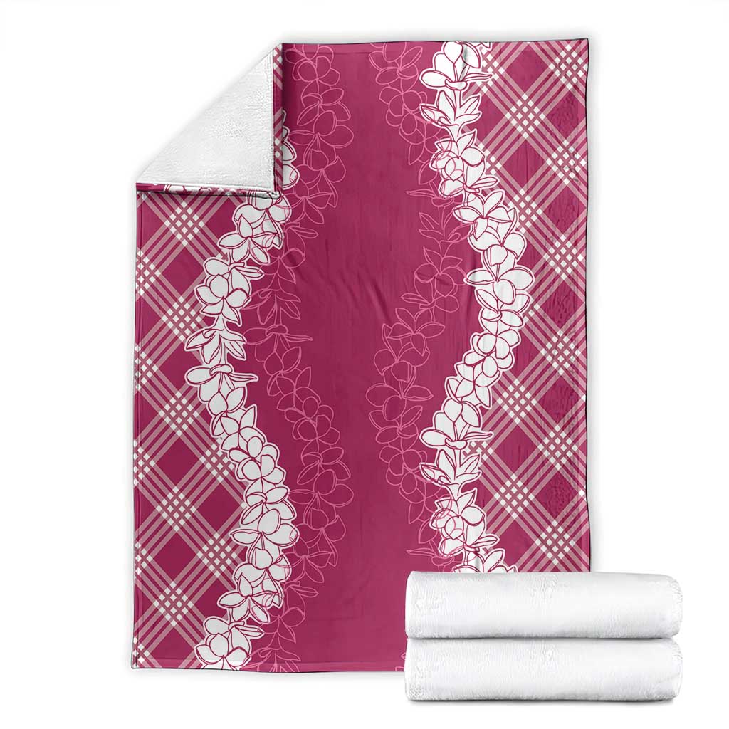Hawaii Aloha Plumeria Lei Fuschia Palaka Blanket - Polynesian Pride