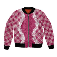Hawaii Aloha Plumeria Lei Fuschia Palaka Bomber Jacket - Polynesian Pride