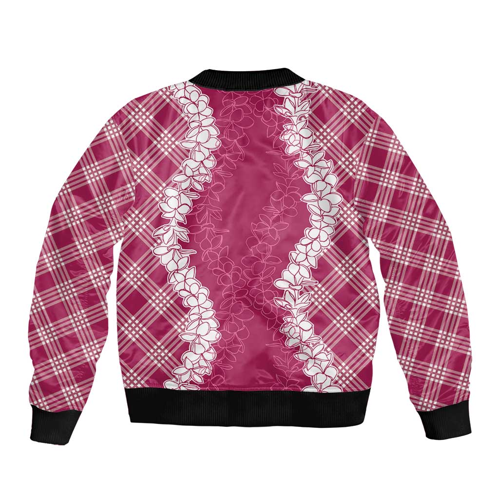 Hawaii Aloha Plumeria Lei Fuschia Palaka Bomber Jacket - Polynesian Pride