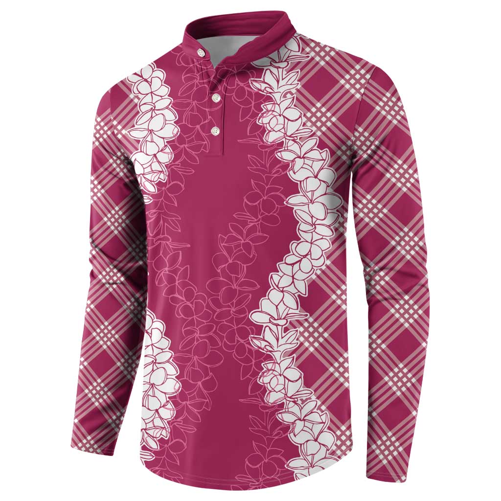 Hawaii Aloha Plumeria Lei Fuschia Palaka Button Sweatshirt LT7 - Polynesian Pride