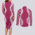 Hawaii Aloha Plumeria Lei Fuschia Palaka Couples Matching Long Sleeve Bodycon Dress and Long Sleeve Button Shirt - Polynesian Pride